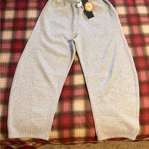 New-Light Gray Cozy Barrel Leg Sweatpants with Drawstring Waist